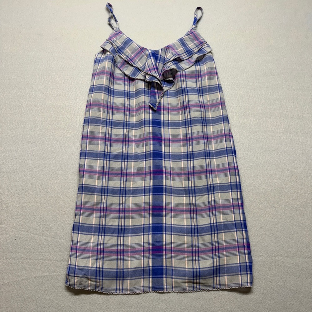 I Heart Ronson Blue Plaid Ruffle Cami Dress Size L Mini Spaghetti Strap